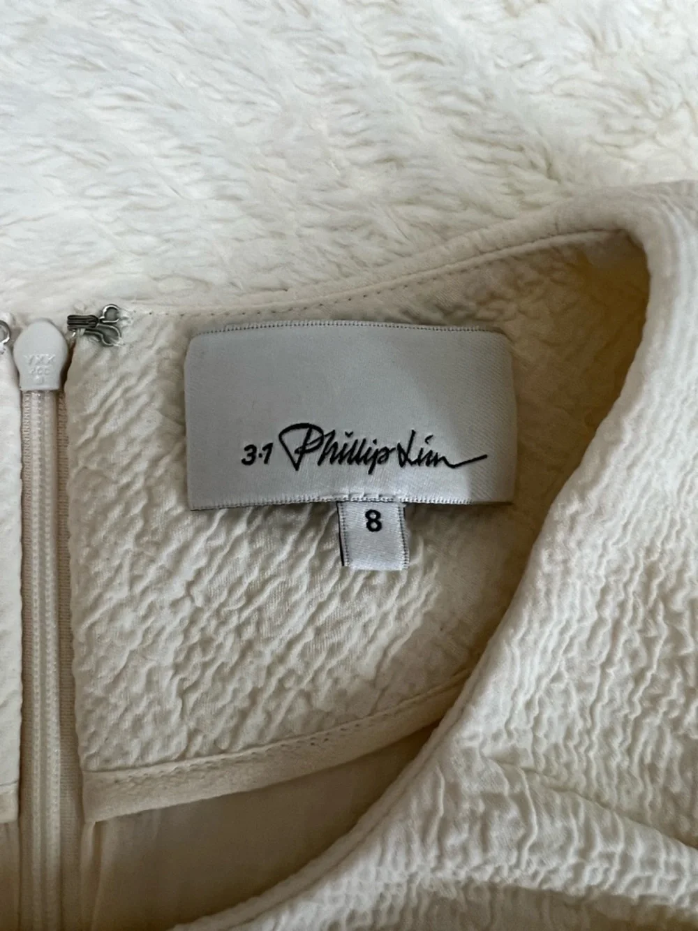 3.1 Phillip Lim Ivory Textured Smocked Dress Size 8 Silk Lined Designer Mini